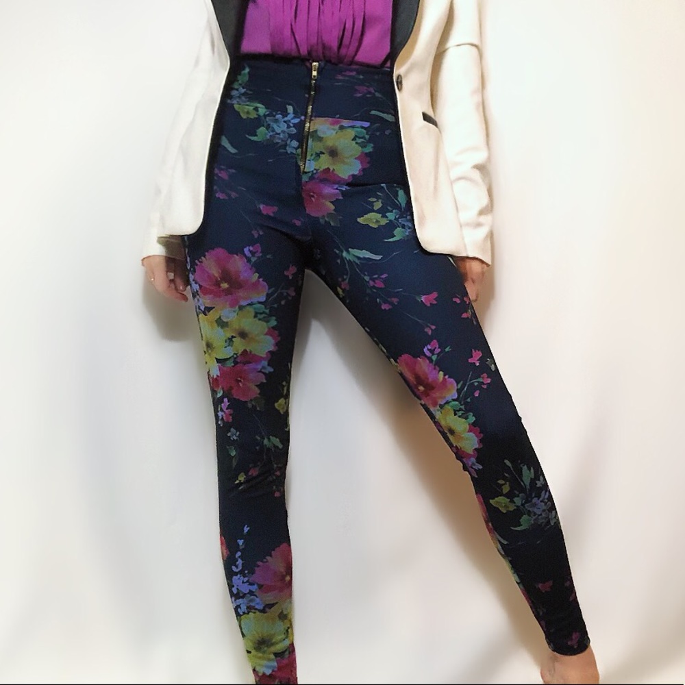 ica navy super high waist bold floral leggings